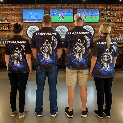 Black & Blue Splatter Grim Reaper Hold Dartboard Dart Shirts For Men Custom Dart Team Shirts NYN3953