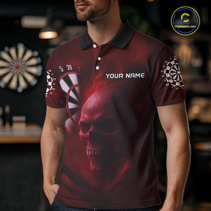 Custom Red Smokes Skull Dartboard Dart Men Polo Shirt Outfits Dart Jerseys NYN1566
