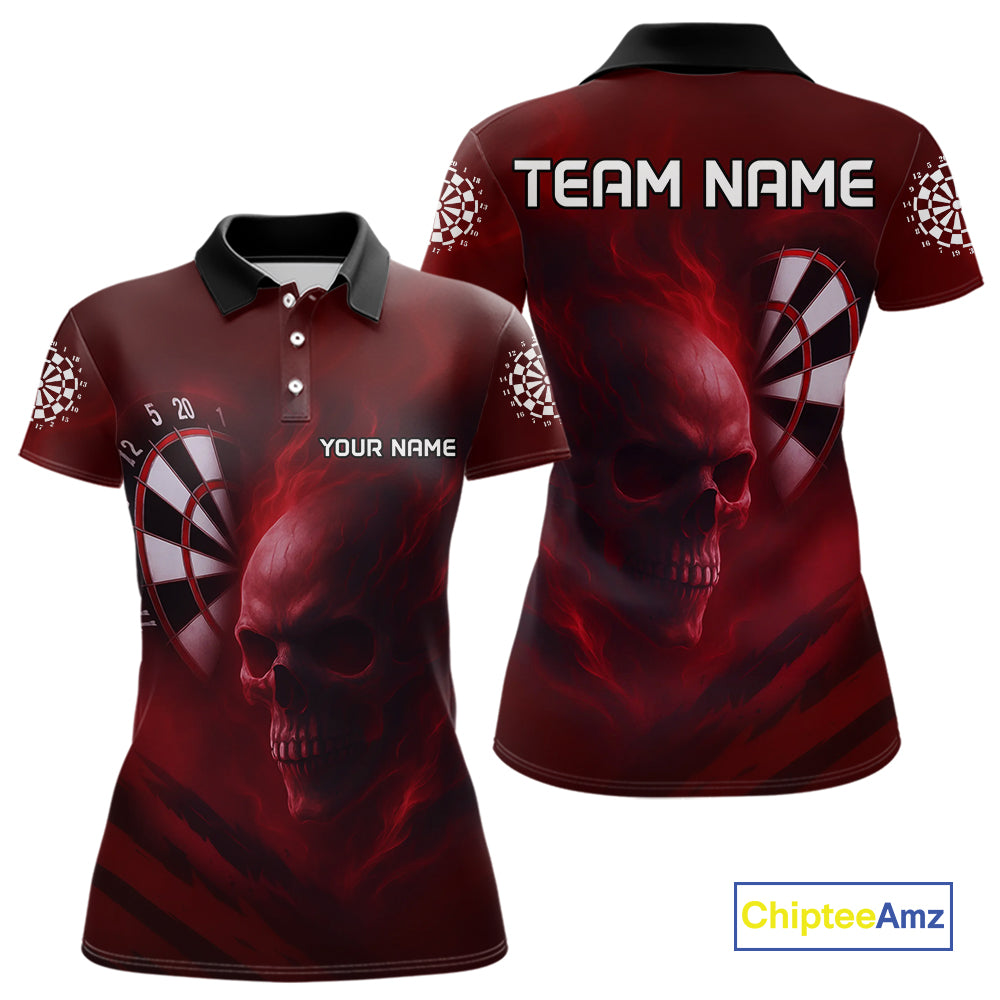 Custom Red Smokes Skull Dartboard Dart Women Polo Shirt Outfits Dart Jerseys NYN1566
