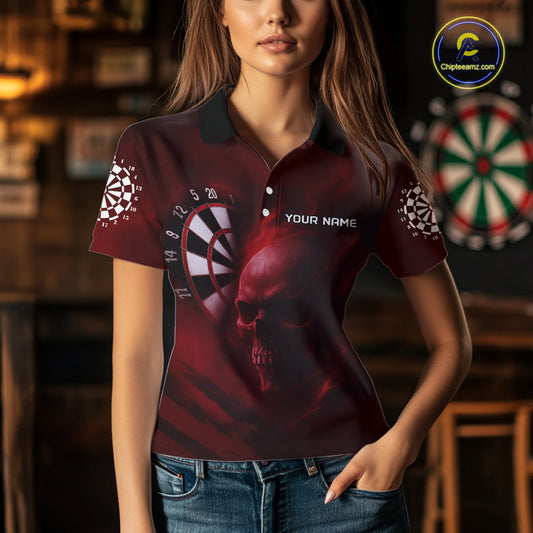 Custom Red Smokes Skull Dartboard Dart Women Polo Shirt Outfits Dart Jerseys NYN1566