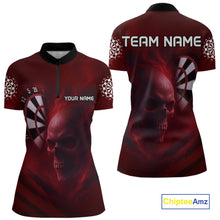 Load image into Gallery viewer, Custom Red Smokes Skull Dartboard Dart Women 1/4-Zip Shirt Outfits Dart Jerseys NYN1566