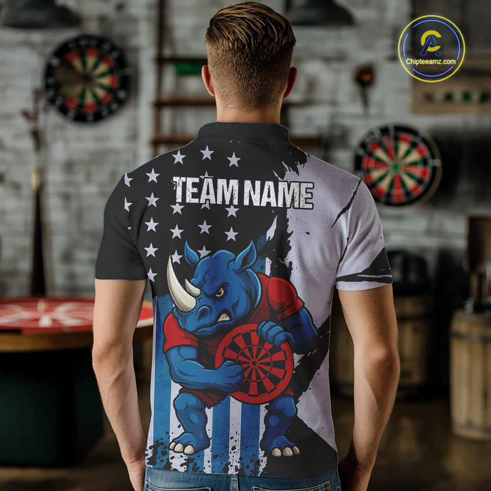 Custom Blue Red Rhino Dartboard Funny Dart Men Polo Shirt US Flag Dart Jerseys NYN1568