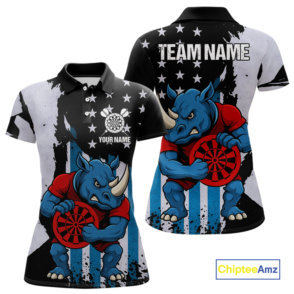 Custom Blue Red Rhino Dartboard Funny Dart Women Polo Shirt US Flag Dart Jerseys NYN1568