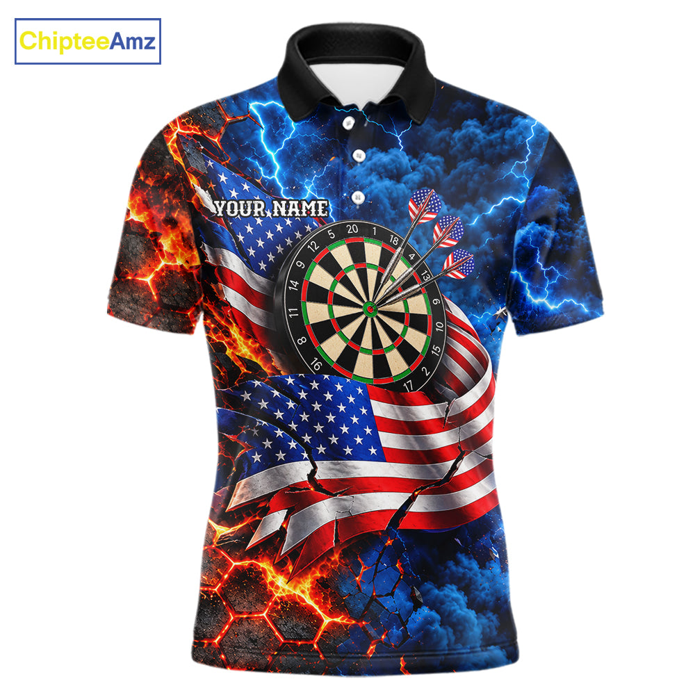 Flaming Dartboard US Flag Darts Polo 1/4-Zip Shirt For Men Custom Lightning Darts Tournament Shirt NYN4740