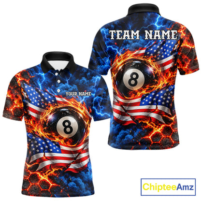 Flaming 8 Ball US Flag Billiard Shirt For Men Custom Lightning Billiard Pool Shirt For Pool Lovers NYN4741