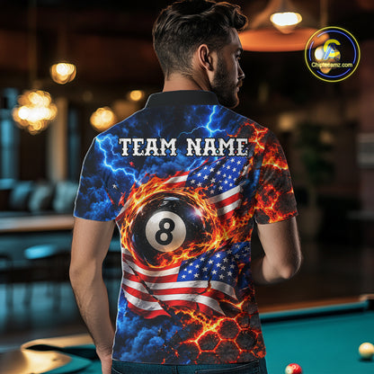 Flaming 8 Ball US Flag Billiard Shirt For Men Custom Lightning Billiard Pool Shirt For Pool Lovers NYN4741
