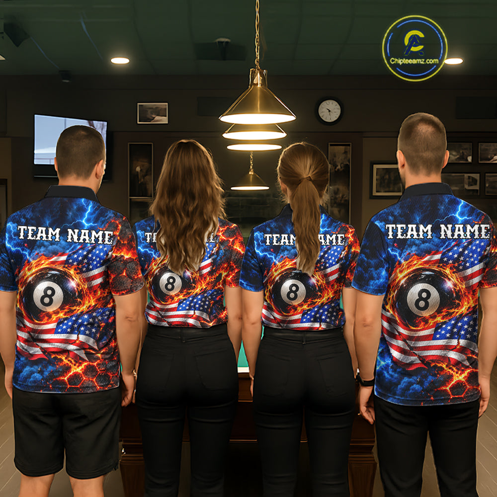 Flaming 8 Ball US Flag Billiard Shirt For Women Custom Lightning Billiard Pool Shirt For Pool Lovers NYN4741