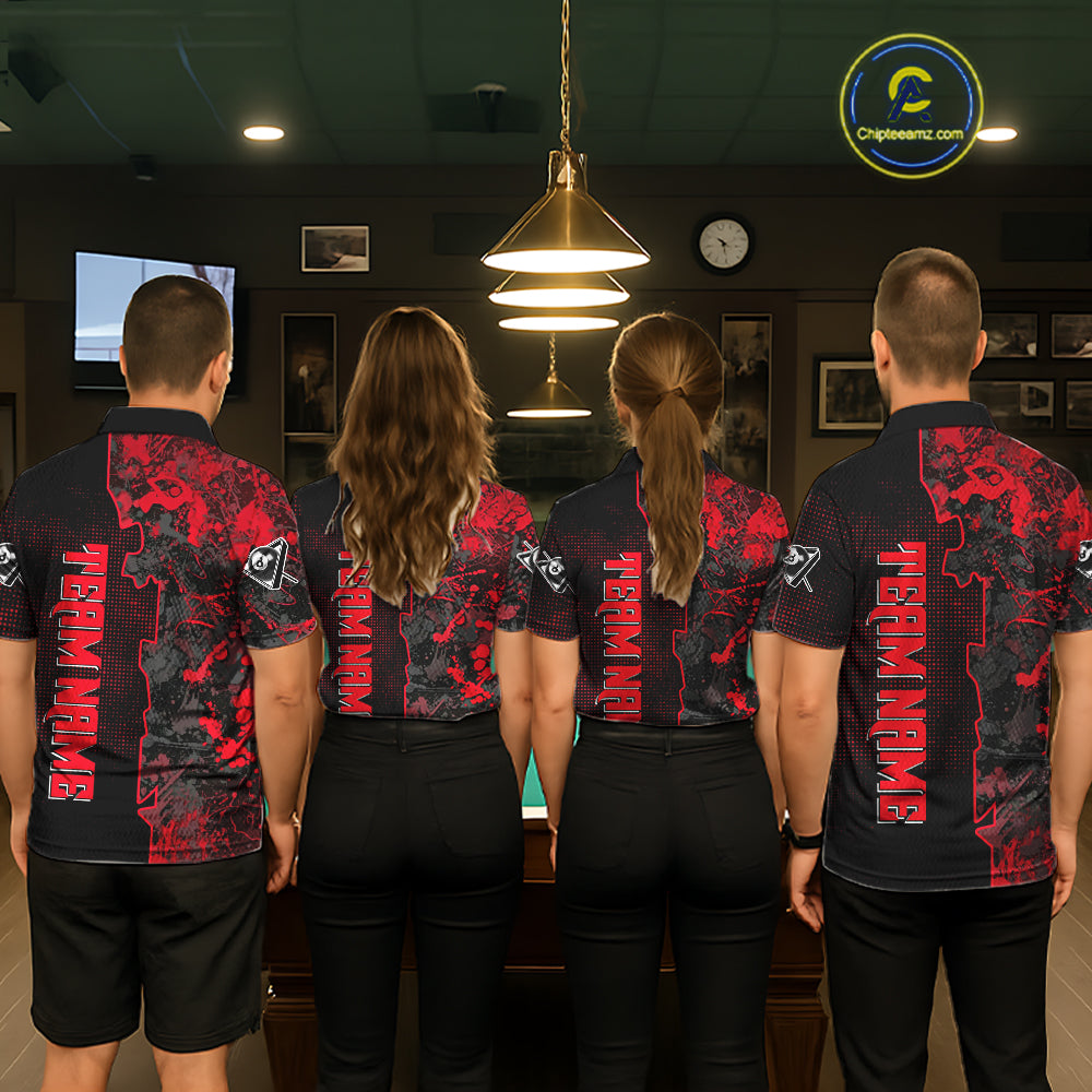 Red Grunge Splatter 8 Ball Pool Women Billiard Polo & 1/4-Zip Shirt Personalized Billiard Gifts NYN2391