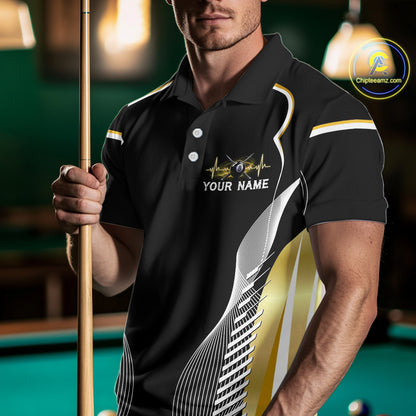 Black & Gold 8 Ball Pool Crown Men Billiard Team Shirt Custom Billiards Balls & Cue Gifts NYN2394