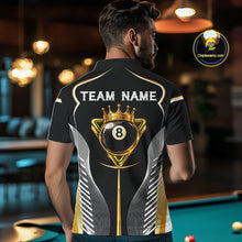 Load image into Gallery viewer, Black &amp; Gold 8 Ball Pool Crown Men Billiard Team Shirt Custom Billiards Balls &amp; Cue Gifts NYN2394