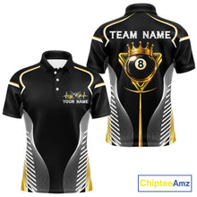 Load image into Gallery viewer, Black &amp; Gold 8 Ball Pool Crown Men Billiard Team Shirt Custom Billiards Balls &amp; Cue Gifts NYN2394