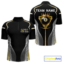 Load image into Gallery viewer, Black &amp; Gold 8 Ball Pool Crown Men Billiard Team Shirt Custom Billiards Balls &amp; Cue Gifts NYN2394