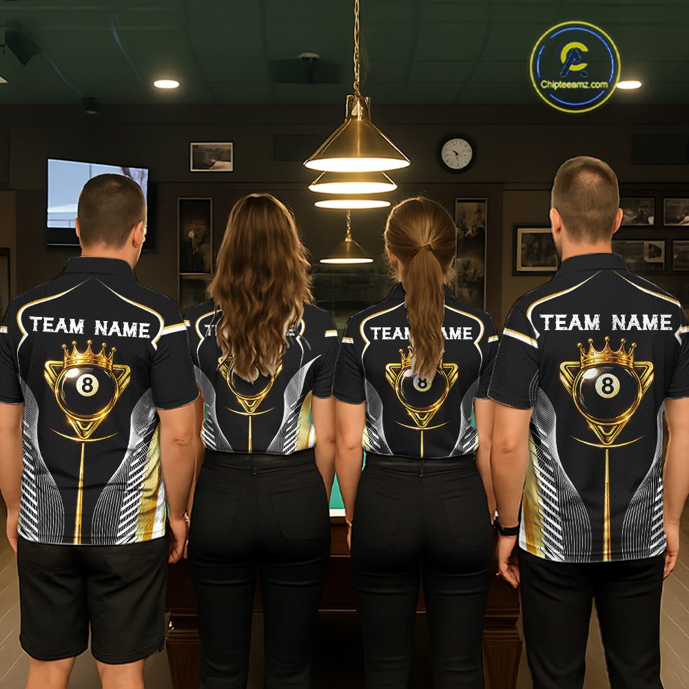 Black & Gold 8 Ball Pool Crown Women Billiard Team Shirt Custom Billiards Balls & Cue Gifts NYN2394