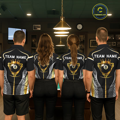 Black & Gold 8 Ball Pool Crown Women Billiard Team Shirt Custom Billiards Balls & Cue Gifts NYN2394