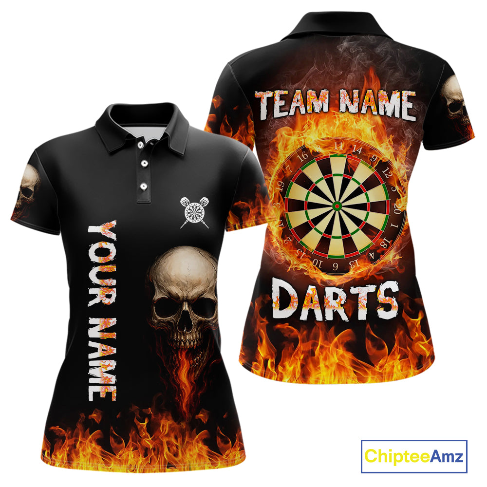 Custom Fire Skull Multi-Flame Dartboard Dart Shirts For Women, Dart Team Jerseys NYN0087