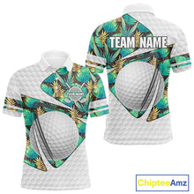 Load image into Gallery viewer, Custom Name Green Tropical Pattern Golf Mens Polo Shirt, Best White Ball Golf Clothing For Mens NYN2992