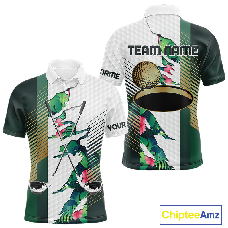 Mens Tropical Golf Shirts Monstera Pattern Golf Clothing Custom Green Golf Polo, Golf Upf Shirts NYN2996
