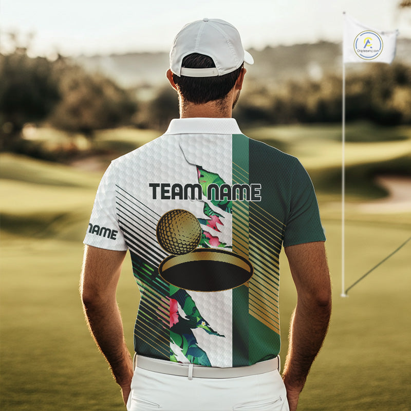 Mens Tropical Golf Shirts Monstera Pattern Golf Clothing Custom Green Golf Polo, Golf Upf Shirts NYN2996