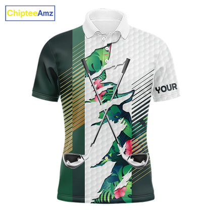 Mens Tropical Golf Shirts Monstera Pattern Golf Clothing Custom Green Golf Polo, Golf Upf Shirts NYN2996