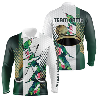 Mens Tropical Golf Shirts Monstera Pattern Golf Clothing Custom Green Golf Polo, Golf Upf Shirts NYN2996