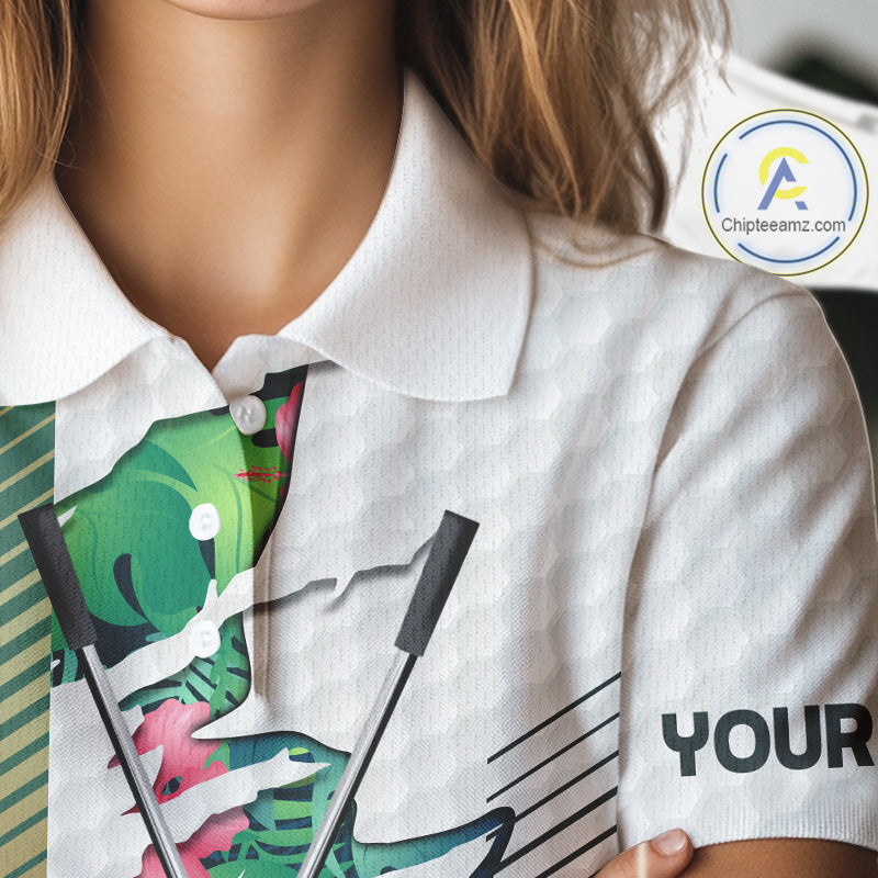 Womens Tropical Golf Shirts Monstera Pattern Golf Clothing Custom Green Golf Polo, Golf Upf Shirts NYN2996