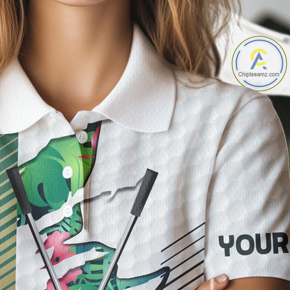 Womens Tropical Golf Shirts Monstera Pattern Golf Clothing Custom Green Golf Polo, Golf Upf Shirts NYN2996