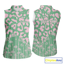 Load image into Gallery viewer, Womens Golf Leopard Pattern Golf Sleeveless Polo Shirts Custom Green Pink Golf Clubs Attire, Golf Upf Shirts NYN3000