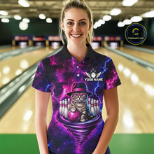 Load image into Gallery viewer, Cool Cat Funny Bowling Polo 1/4-Zip Shirts For Women Custom Galaxy Tornado Bowling Team Jerseys NYN3412