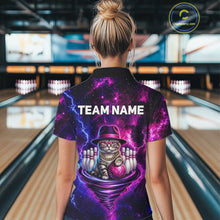 Load image into Gallery viewer, Cool Cat Funny Bowling Polo 1/4-Zip Shirts For Women Custom Galaxy Tornado Bowling Team Jerseys NYN3412