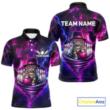 Load image into Gallery viewer, Cool Cat Galaxy Tornado Bowling Polo Quarter Zip Shirt For Men Custom Bowling Team Jersey