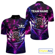 Load image into Gallery viewer, Funny Raccoon Galaxy Tornado Bowling Polo Quarter Zip Shirt For Men Custom Team Jersey