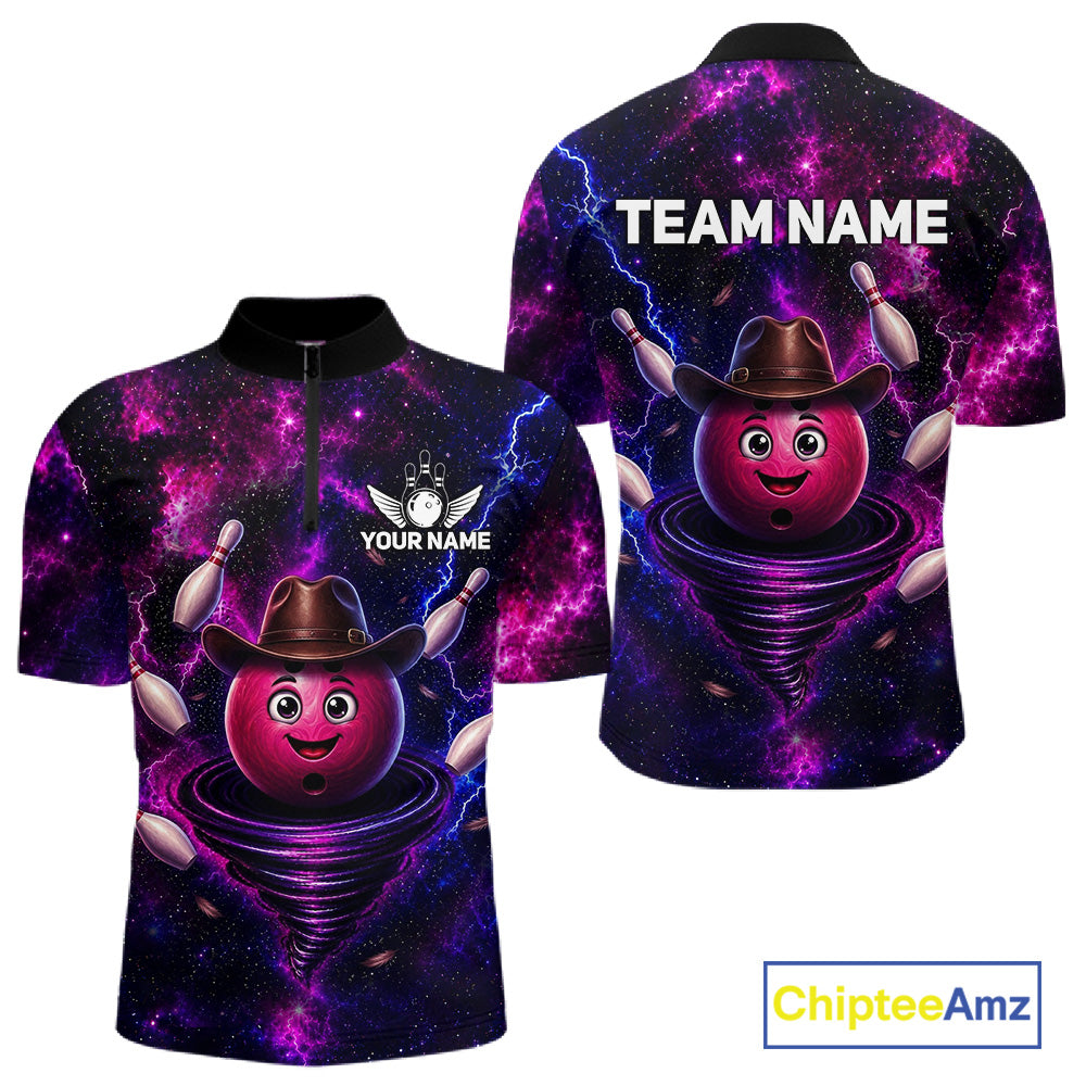 Funny Cowboy Bowling Ball Shirt For Men Custom Galaxy Tornado Bowling Team Jersey
