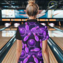 Load image into Gallery viewer, Purple Thunder Custom Womens Bowling Ball &amp; Pin Shirts, Bowling Team Jerseys For Bowlers NYN3418