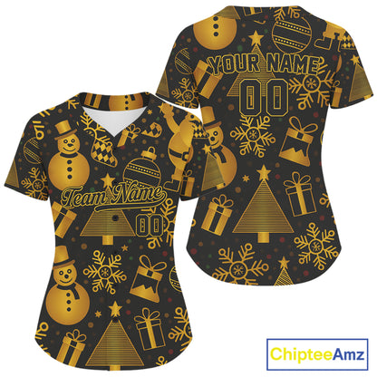 Custom Black & Gold Funny Christmas Baseball Shirt For Women Xmas Baseball Jerseys NYN1573