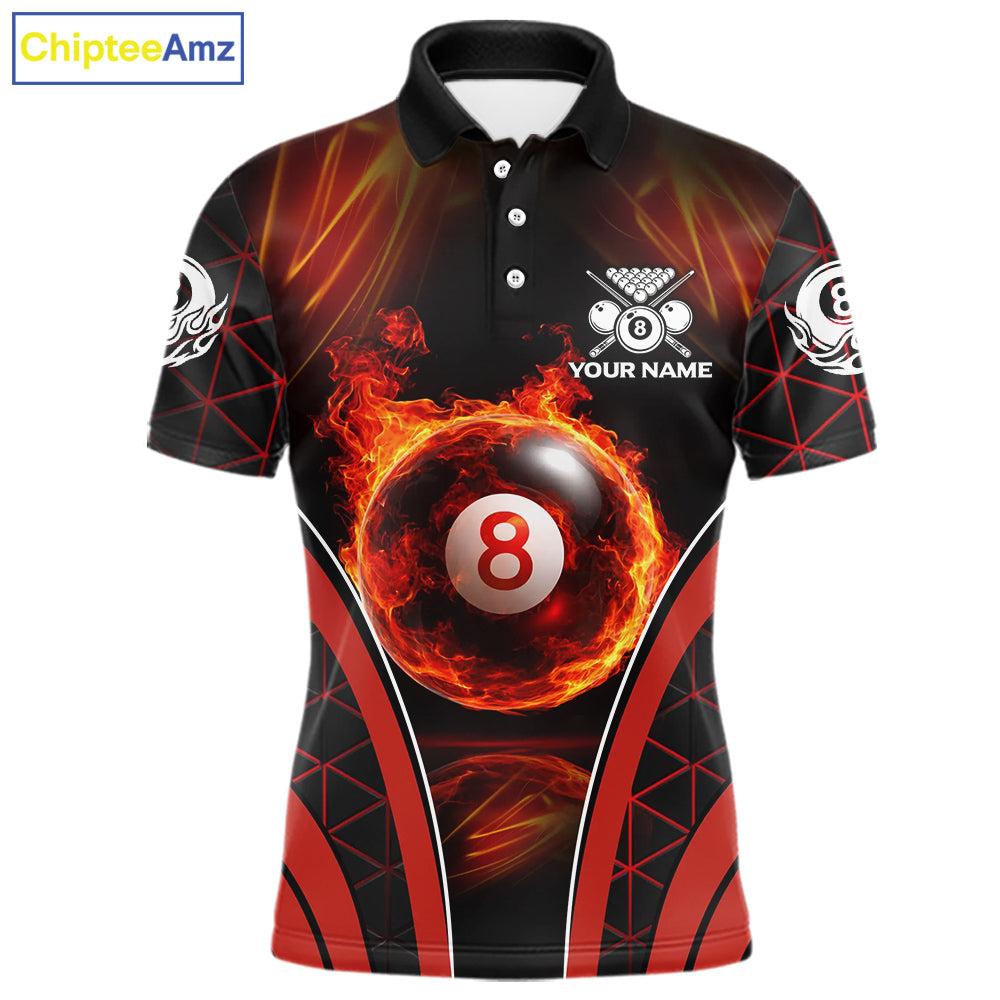 Red Flames Pool 8 Ball Men Billiard Polo & 1/4-Zip Shirts Custom Billiard Team Shirt Designs NYN2404