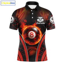 Load image into Gallery viewer, Red Flames Pool 8 Ball Men Billiard Polo &amp; 1/4-Zip Shirts Custom Billiard Team Shirt Designs NYN2404