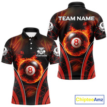 Load image into Gallery viewer, Red Flames Pool 8 Ball Men Billiard Polo &amp; 1/4-Zip Shirts Custom Billiard Team Shirt Designs NYN2404