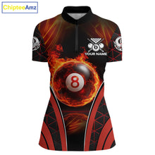 Load image into Gallery viewer, Red Flames Pool 8 Ball Women Billiard Polo &amp; 1/4-Zip Shirts Custom Billiard Team Shirt Designs NYN2404