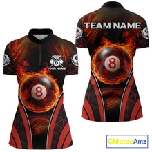 Load image into Gallery viewer, Red Flames Pool 8 Ball Women Billiard Polo &amp; 1/4-Zip Shirts Custom Billiard Team Shirt Designs NYN2404