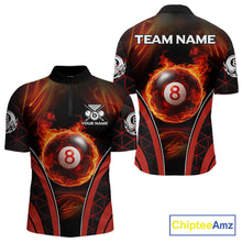 Load image into Gallery viewer, Red Flames Pool 8 Ball Men Billiard Polo &amp; 1/4-Zip Shirts Custom Billiard Team Shirt Designs NYN2404