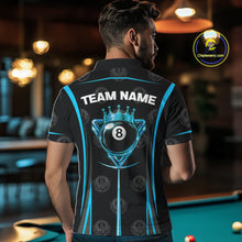 Load image into Gallery viewer, Black &amp; Blue Crown 8 Ball Pool Billiard Apparel For Men Custom Billiard Team Shirt Designs NYN2407