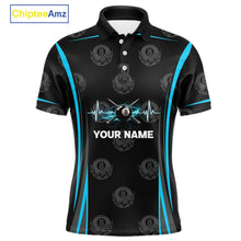 Load image into Gallery viewer, Black &amp; Blue Crown 8 Ball Pool Billiard Apparel For Men Custom Billiard Team Shirt Designs NYN2407