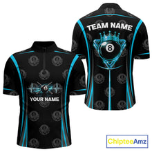 Load image into Gallery viewer, Black &amp; Blue Crown 8 Ball Pool Billiard Apparel For Men Custom Billiard Team Shirt Designs NYN2407
