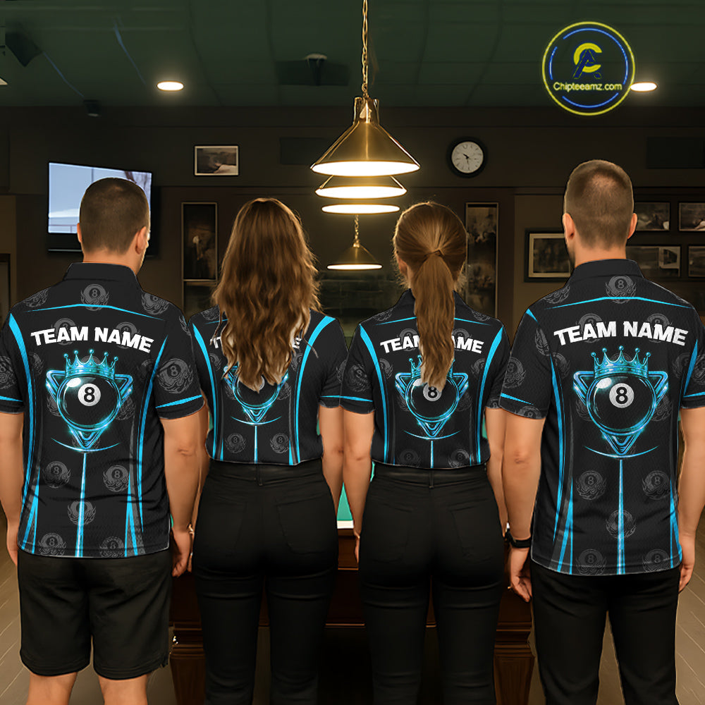Black & Blue Crown 8 Ball Pool Billiard Apparel For Women Custom Billiard Team Shirt Designs NYN2407