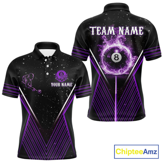 Purple Flames Smoke 8 Ball Pool Men Billiard Polo & 1/4-Zip Attire Custom Billiard Shirt Designs NYN2409