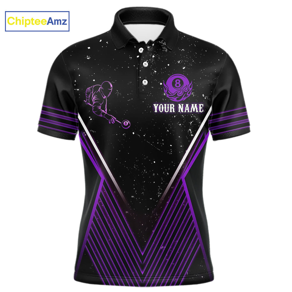 Purple Flames Smoke 8 Ball Pool Men Billiard Polo & 1/4-Zip Attire Custom Billiard Shirt Designs NYN2409
