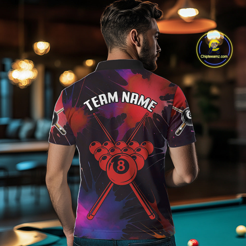 Grunge Paint Splatter Pink Ball 8 Billiard Shirts For Men Personalized Billiard Attire Gifts NYN2789