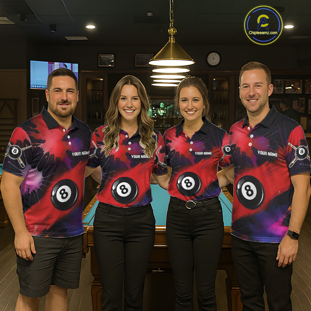Grunge Paint Splatter Pink Ball 8 Billiard Shirts For Women Personalized Billiard Attire Gifts NYN2789