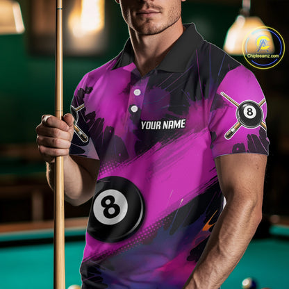 Grunge Paint Splatter Pink Ball 8 Billiard Shirts For Men Personalized Billiard Attire Gifts NYN2789