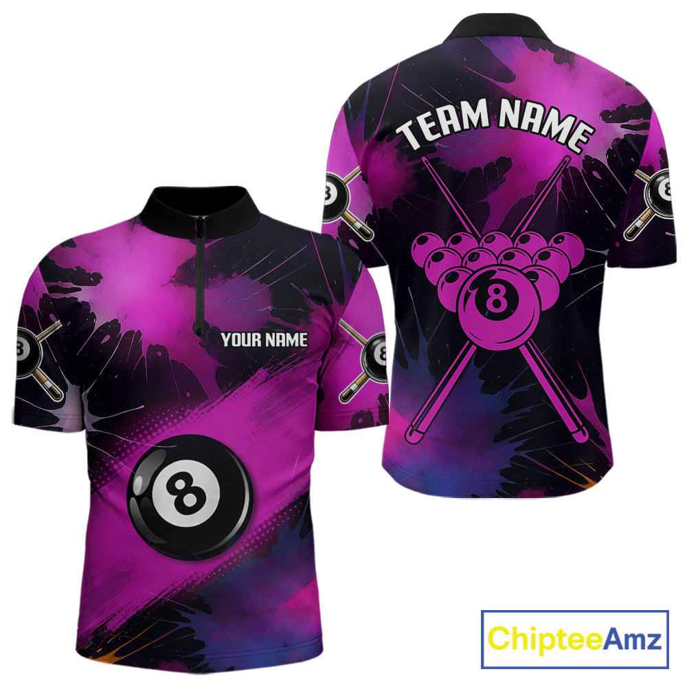 Grunge Paint Splatter Pink Ball 8 Billiard Shirts For Men Personalized Billiard Attire Gifts NYN2789